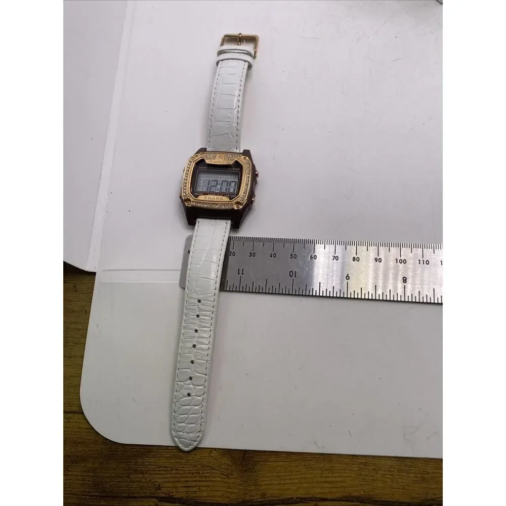 Freestyle Shark Rosegold Rhinestone White Leather Band Surfing Watch New Battery